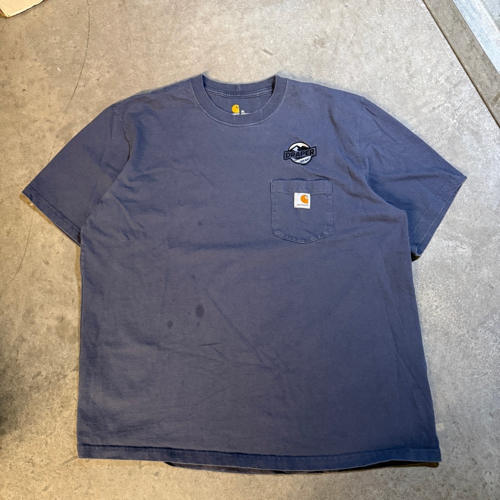 Carhartt Mens XL K87 Pocket T-Shirt‎ Navy Blue Draper Utah Mountain Graphic Tee